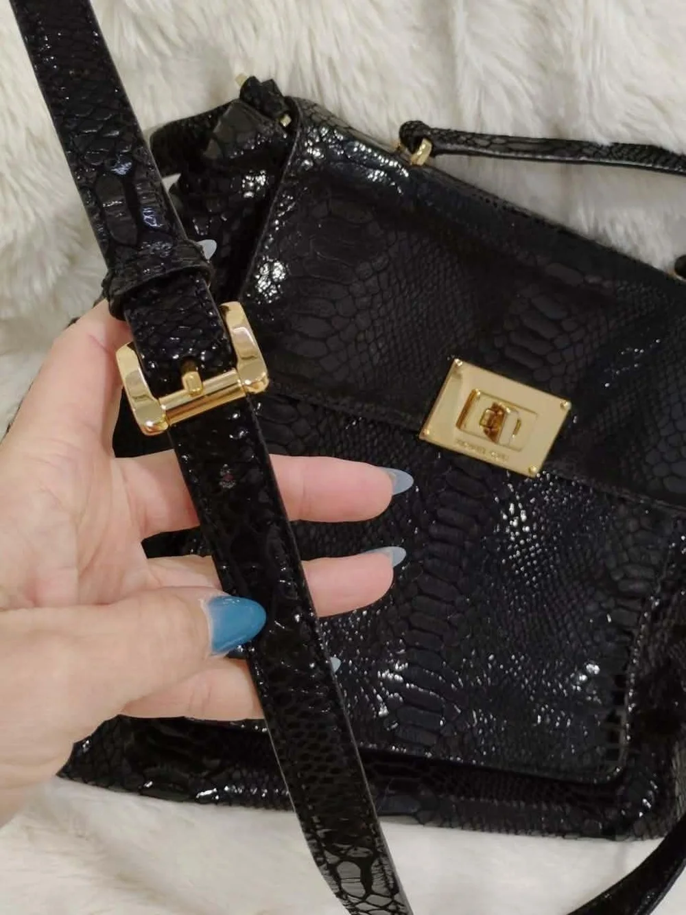 🖤 VTG MICHAEL KORS Black Python Embossed Sloan Flap Bag🖤